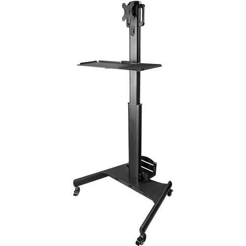 StarTech.com Mobile Standing Workstation with Monitor Mount, CPU/PC Holder, Height Adjustable Desktop Computer Cart, Stand