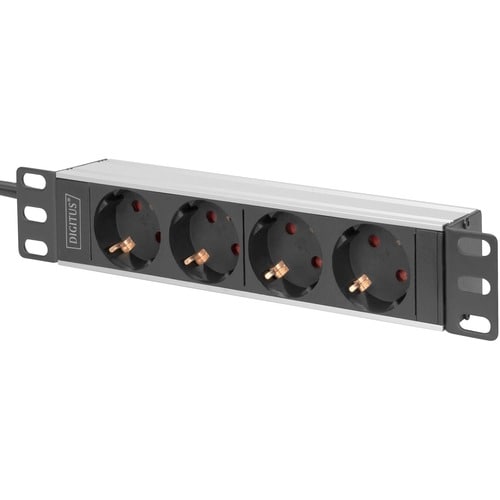 Digitus 10" Steckdosenleiste mit Aluminiumprofil, 4-fach Schutzkontaktsteckdose. PDU-Typen: Standard, Rack-Kapazität: 0U/1