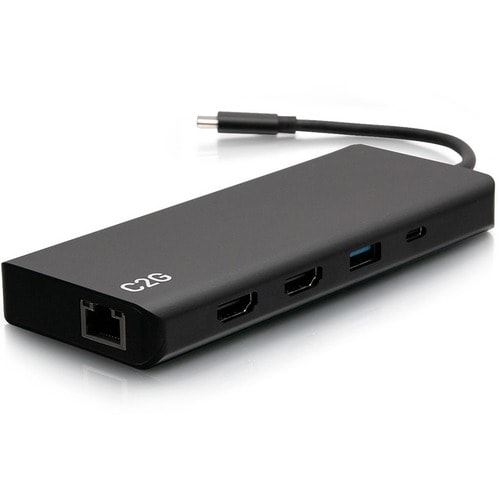 C2G USB-C® 9-in-1 Dual Display Docking Station with 60W Power Supply, HDMI®, Ethernet, USB, 3.5mm Audio and Power Delivery