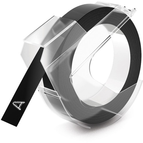 Etikettenband Dymo - 9,40 mm Breite x 3,66 m Länge - Rechteck - Glänzend - Schwarz - 1 Rolle