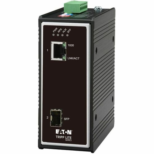 Eaton Tripp Lite Series Industrial Gigabit Fiber to Ethernet Media Converter, 10/100/1000 Mbps, RJ45/SFP, -40° to 75°C, DC
