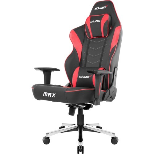 AKRacing Masters Series Max Gaming Chair - For Gaming - Metal, PU Leather, Foam, Aluminum - Black, Red