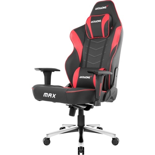 AKRacing Masters Series Max Gaming Chair - For Gaming - Metal, PU Leather, Foam, Aluminum - Black, Red