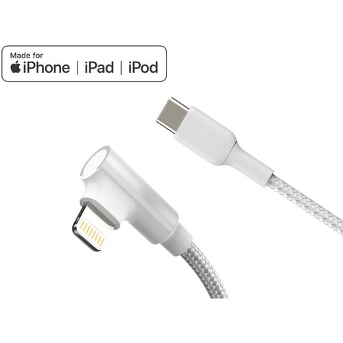 4XEM's USB-C to Lightning Right Angled 6 FT Charging Cable (White) - MFi Certified - 6 ft Lightning/USB-C Data Transfer Ca