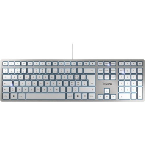 CHERRY KC 6000 SLIM Keyboard - Cable Connectivity - USB Interface - English (UK) - Silver - SX Keyswitch - 105 Key(s) - Mu