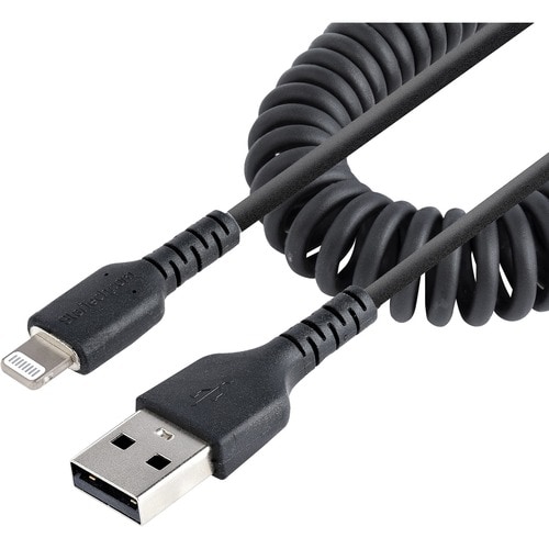 StarTech.com 1m (3ft) USB to Lightning Cable, MFi Certified, Coiled iPhone Charger Cable, Black, Durable TPE Jacket Aramid