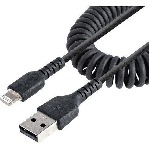 StarTech.com 50cm/20in USB to Lightning Cable, MFi Certified, Coiled iPhone Charger Cable, Black, Durable TPE Jacket Arami
