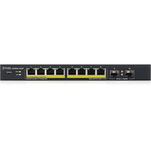 Conmutador Ethernet ZYXEL GS1900 GS1900-10HP 8 Puertos Gestionable - Gigabit Ethernet - 10/100/1000Base-T, 1000Base-X - 2 