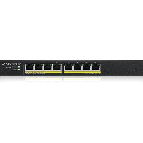 GS1915-8EP Smart Managed PoE+ Layer2 NebulaFlex Switch 8-port GbE PoE+, 60 Watt 802.3at, Smart Switch, NebulaFlex, desktop