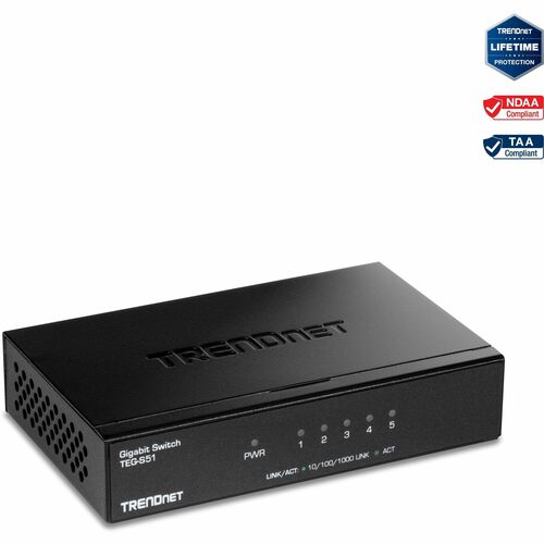 Conmutador Ethernet TRENDnet  TEG-S51 5 - Gigabit Ethernet - 1000Base-T - 2 Capa compatible - 2,01 W Power Consumption - P