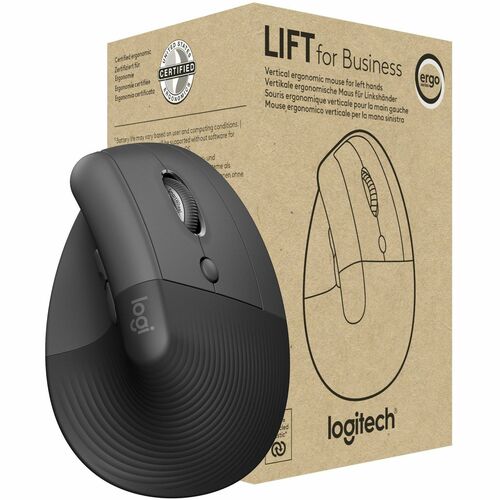 Logitech Lift Ergo Mouse - Optical - Wireless - Bluetooth/Radio Frequency - Graphite - USB - 4000 dpi - Scroll Wheel - 4 B