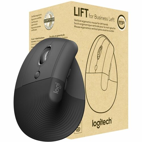 Logitech Lift for Business Left, Vertical Ergonomic Mouse - Left-handed, Wireless, Bluetooth or Secured Logi Bolt USB, Qui