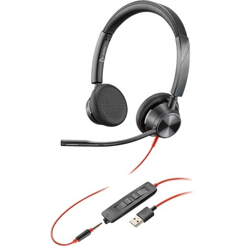 Plantronics Blackwire BW3325-M USB-A 有线 头戴式 立体声 耳机 - 双声道 - 上耳式 - 32 欧姆 - 20 Hz 到 20 kHz - 降噪 麦克风 - 迷你手机（3.5毫米）, A 型 USB
