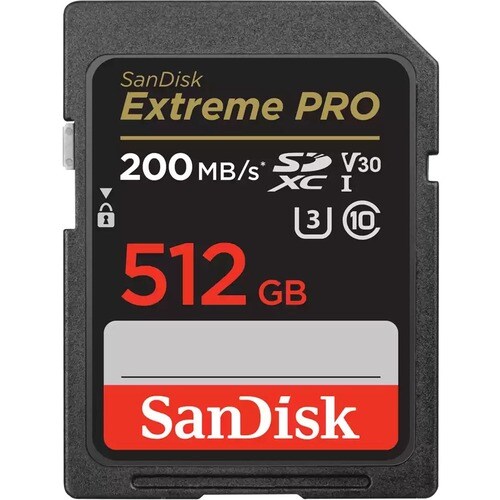 SanDisk Extreme PRO 512 GB Class 10/UHS-I (U3) V30 SDXC - 200 MB/s Read - 140 MB/s Write - Lifetime Warranty