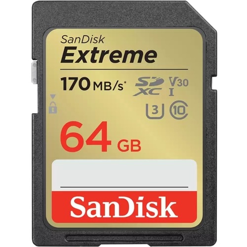SanDisk Extreme 64 GB Class 10/UHS-I (U3) V30 SDXC - 170 MB/s Read - 80 MB/s Write - Lifetime Warranty