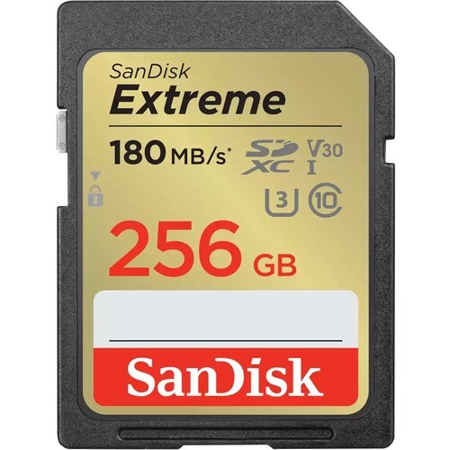 SanDisk Extreme 256 GB Class 10/UHS-I (U3) V30 SDXC - 180 MB/s Read - 130 MB/s Write - Lifetime Warranty