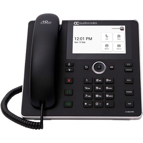 C450HD IP-Phone PoE GbE black
2 Ethernet 10/100/1000 ports, 1280x720 5'' Color Touch LCD and Power over Ethernet (PoE)