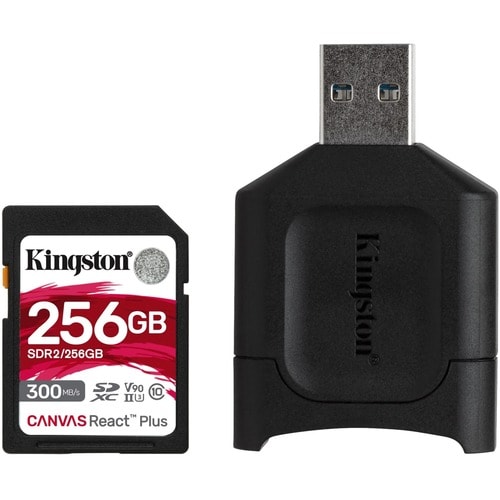Kingston Canvas React Plus SDR2 256 GB Class 10/UHS-II (U3) V90 SDXC - 300 MB/s Read - 260 MB/s Write
