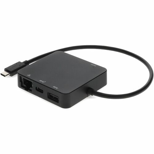 AddOn 8in USB C Male to USB C 3.1, HDMI 4K, USB A 3.1 Gen 2, and RJ-45 Female Black Hub - This is a 8in USB-C Male to USB 