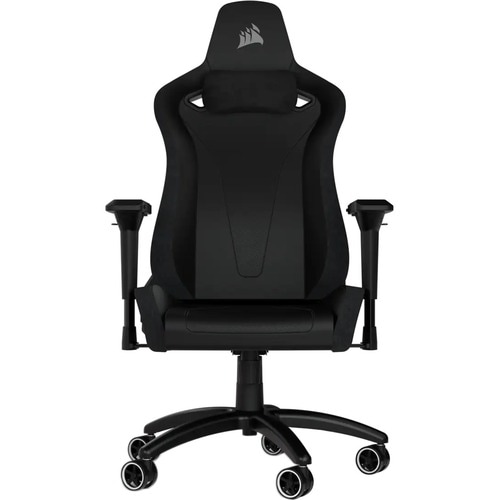 Corsair TC200 Gaming Chair - Plush Leatherette - Black/Black - For Gaming - Leatherette, Steel, Foam, Memory Foam - Black