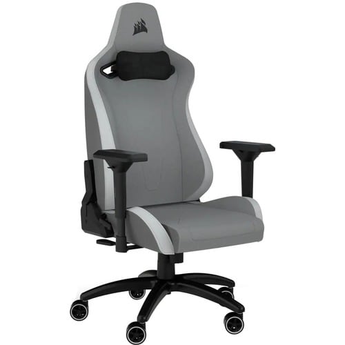 Corsair TC200 Gaming Chair - Soft Fabric - Light Grey/White - For Gaming - Fabric, Steel, Foam, Memory Foam - Light Gray, 