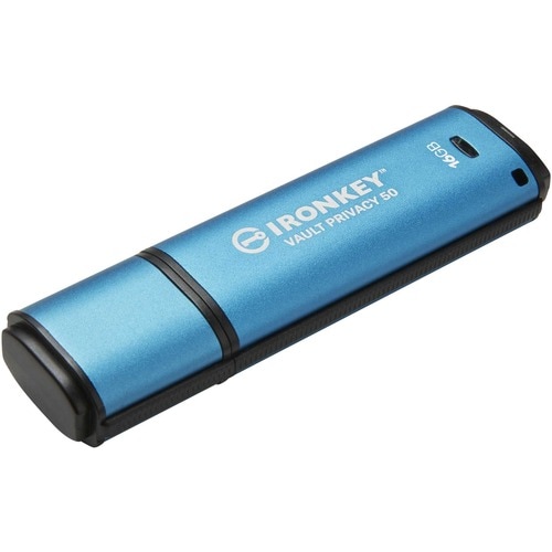IronKey Vault Privacy 50 Series IKVP50 16 GB USB 3.2 (Gen 1) Type A Flash Drive - Blue - 256-bit AES - TAA Compliant - 250