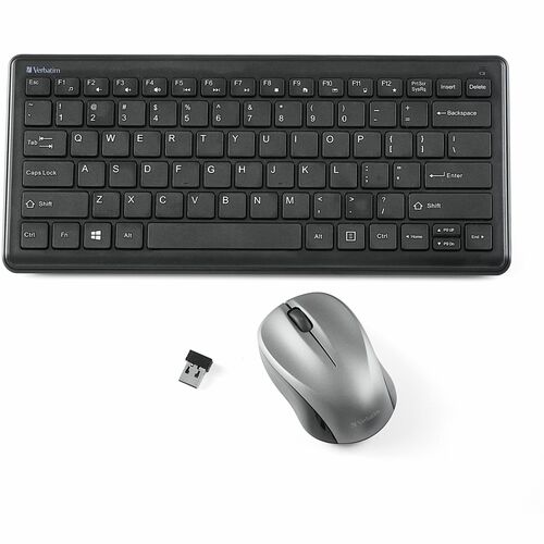 Verbatim Silent Wireless Compact Keyboard and Mouse - Wireless RF 2.40 GHz Keyboard - Wireless RF Mouse - Blue LED - 1600 