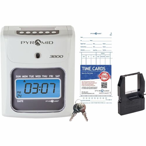 Pyramid Time Systems 3800 Electronic Time Clock - Card - 50 Employees - Digital - Hour, Time, Day Record Time