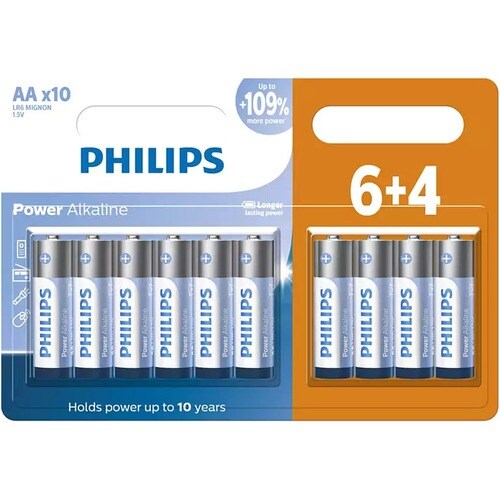 PILHA PHILIPS ALCALINA AA 1.5V COM 6+4 UNIDADES