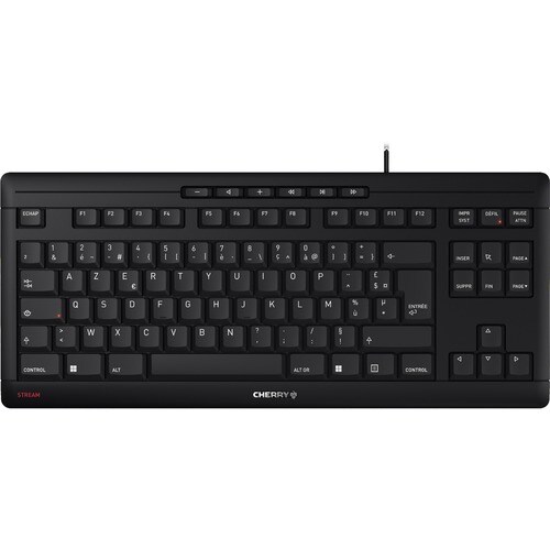CHERRY STREAM Keyboard - Cable Connectivity - USB Type A Interface - French - AZERTY Layout - Black - SX Keyswitch - 6 Hot