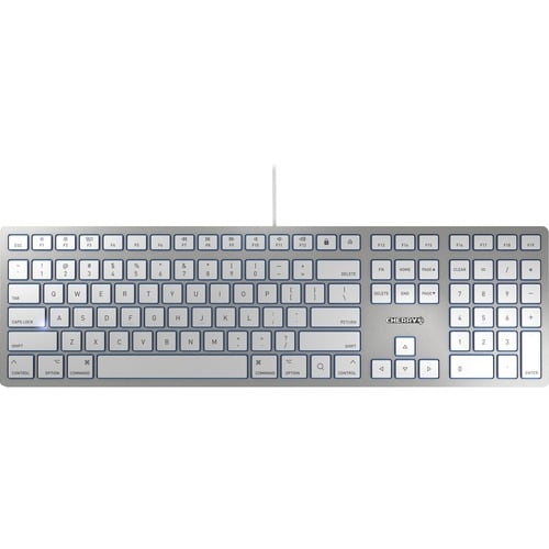 CHERRY KC 6000 SLIM Keyboard - Cable Connectivity - USB Interface - English (US) - Silver, White - Scissors Keyswitch - Ma