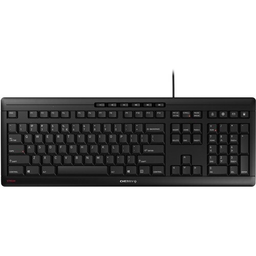 CHERRY STREAM Keyboard - Cable Connectivity - USB Interface - English (US) - Black - Scissors Keyswitch - Volume Up, Volum