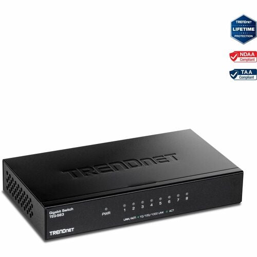 TRENDnet TEG-S83 8 Ports Ethernet Switch - Gigabit Ethernet - 1000Base-T - TAA Compliant - 2 Layer Supported - 3.20 W Powe