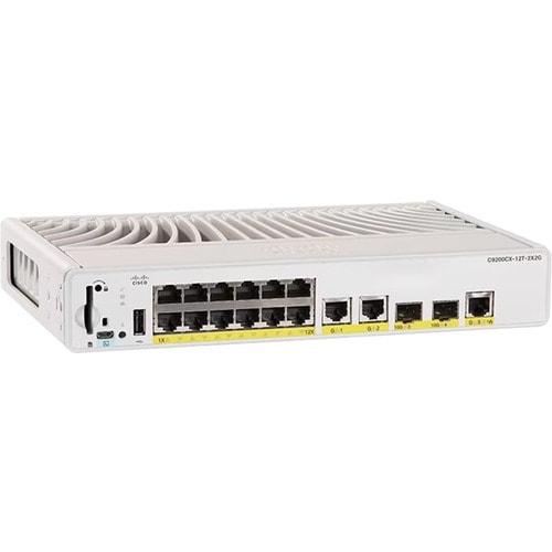 Cisco Catalyst 9200 C9200CX-12P-2X2G 12 Ports Manageable Ethernet Switch - 10 Gigabit Ethernet - 10GBase-T, 10GBase-X - 3 