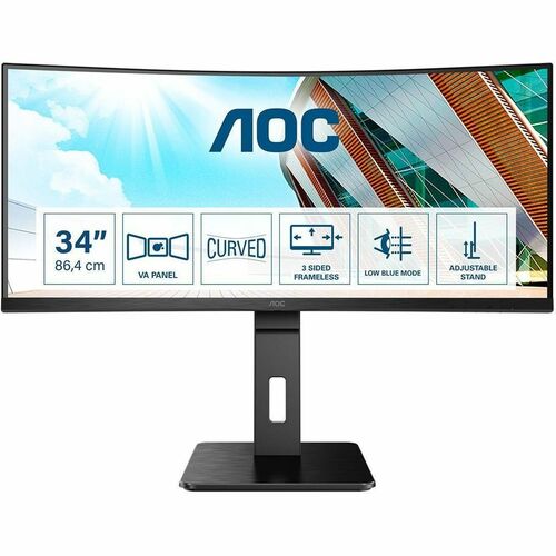 AOC CU34P2A 34" Class UW-QHD Curved Screen Gaming LED Monitor - 21:9 - Textured Black - 86.4 cm (34") Viewable - Vertical 