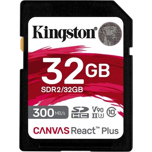 Kingston Canvas React Plus SDR2 32 GB Class 10/UHS-II (U3) V90 SDHC - 300 MB/s Read - 260 MB/s Write