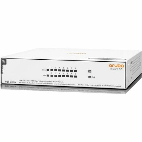 HPE Instant On 1430 8 Ports Ethernet Switch - Gigabit Ethernet - 10/100/1000Base-T - 2 Layer Supported - 90 W Power Consum