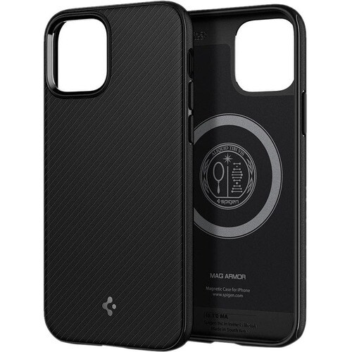 Spigen Mag Armor Case for Apple iPhone 12, iPhone 12 Pro Smartphone - Matte Black - Shock Absorbing, Scratch Resistant - T