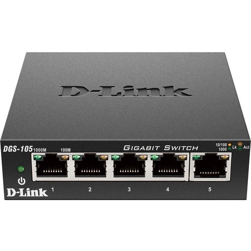 D-Link DGS-105 5 Port Gigabit Unmanaged Metal Desktop Switch - 5 Port Gigabit Unmanaged Metal Desktop Switch