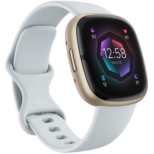 Fitbit Sense 2 FB521 Smart Watch - Mist Blue, Pale Gold Body Color - Pulse Oximeter Sensor, Heart Rate Monitor - Sleep Mon