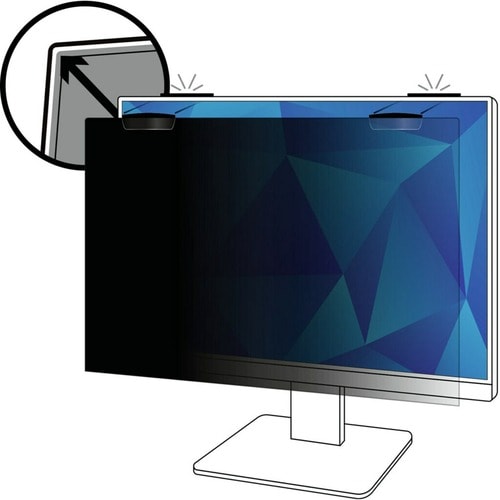 3M Polymer Anti-glare Privacy Screen Filter - Black - For 61 cm (24") Widescreen LCD Monitor - 16:9 - Blue Light Reduction