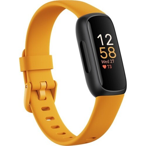Fitbit Inspire 3 FB424 Smart Band - Black, Morning Glow Body Color - Heart Rate Monitor, Pulse Oximeter Sensor, Temperatur