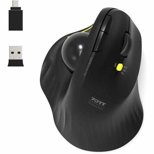 Port Mouse - Bluetooth - USB Type A, USB Type C - Optical - Black - 1 - Wireless - 2.40 GHz - 1600 dpi - Scroll Wheel, Tra