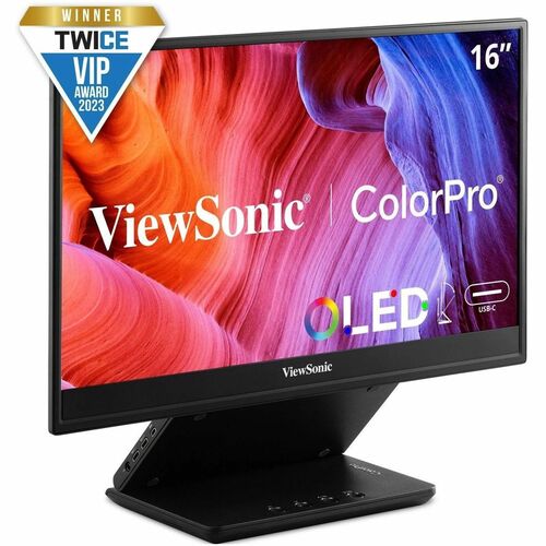ViewSonic VP16-OLED 15.6 Inch 1080p Portable OLED Monitor with 2 Way Powered 40W USB C, Pantone Validated, Factory Calibra