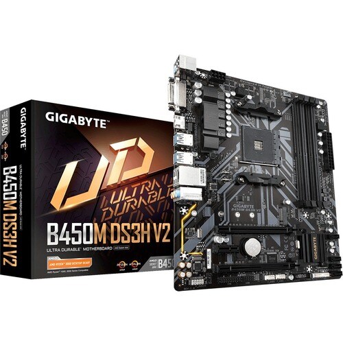 Gigabyte Ultra Durable B450M DS3H V2 Gaming Desktop Motherboard - AMD B450 Chipset - Socket AM4 - Micro ATX - Ryzen 5 Proc