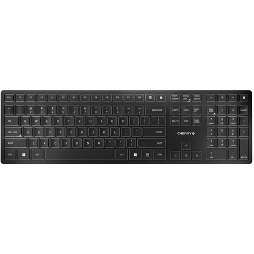 CHERRY KW 9100 SLIM Keyboard - Wireless Connectivity - French - Black, Silver - Scissors Keyswitch - Bluetooth/RF - 4 - 10