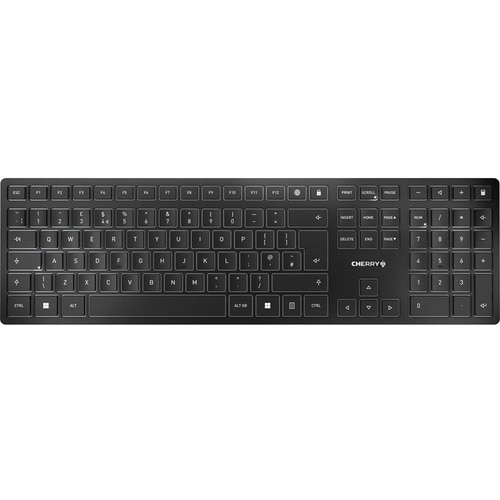 CHERRY KW 9100 SLIM Keyboard - Wireless Connectivity - Pan-Nordic - Black, Silver - Scissors Keyswitch - Bluetooth/RF - 4 