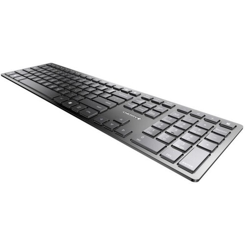 CHERRY KW 9100 SLIM Keyboard - Wireless Connectivity - English (UK) - Black, Silver - Scissors Keyswitch - Bluetooth/RF - 
