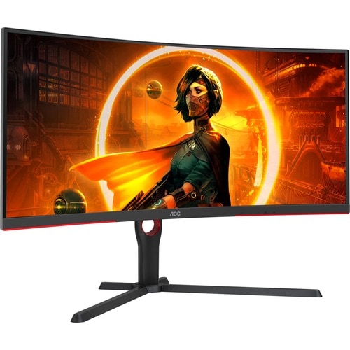 AOC CU34G3S 34" Class UW-QHD Curved Screen Gaming LCD Monitor - 21:9 - Black, Red - 34" Viewable - Vertical Alignment (VA)