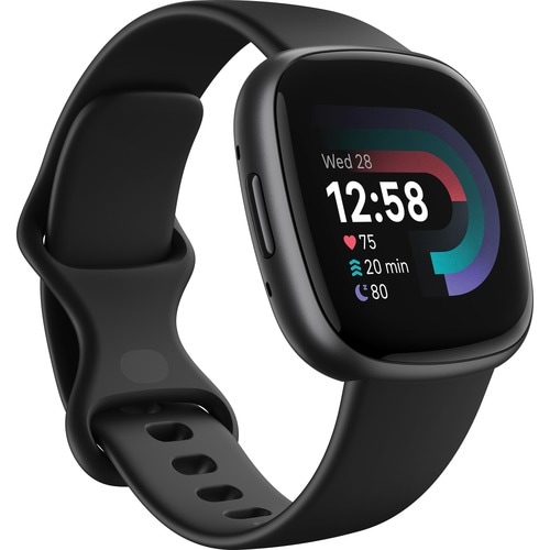Fitbit Versa 4 Smart Watch - Graphite Black Body Color - Aluminium Body Material - Heart Rate Monitor, Pulse Oximeter Sens